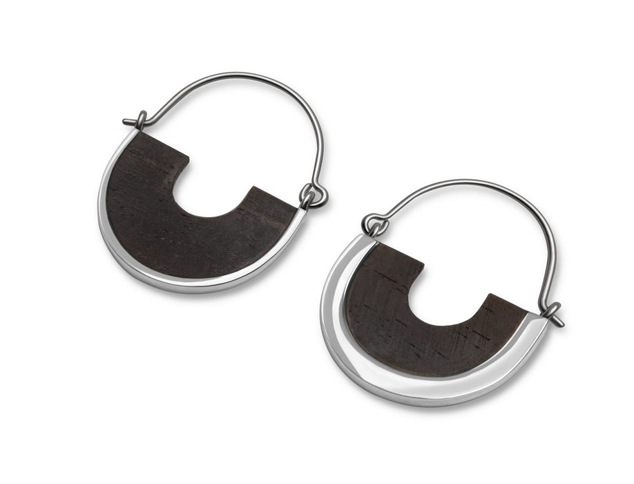 Large crescent earrings. .925 silver and cueramo wood