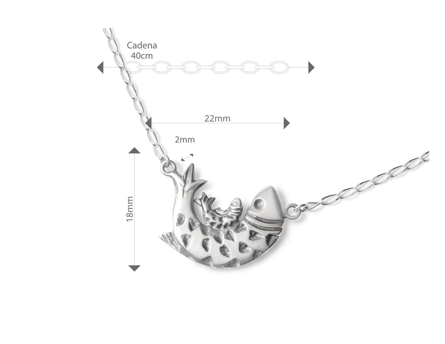 Big Fish and Little Fish pendant with chain Silver .925