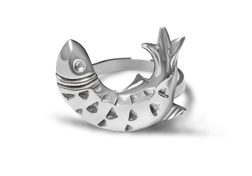 Curved Fish Ring. 925 silver