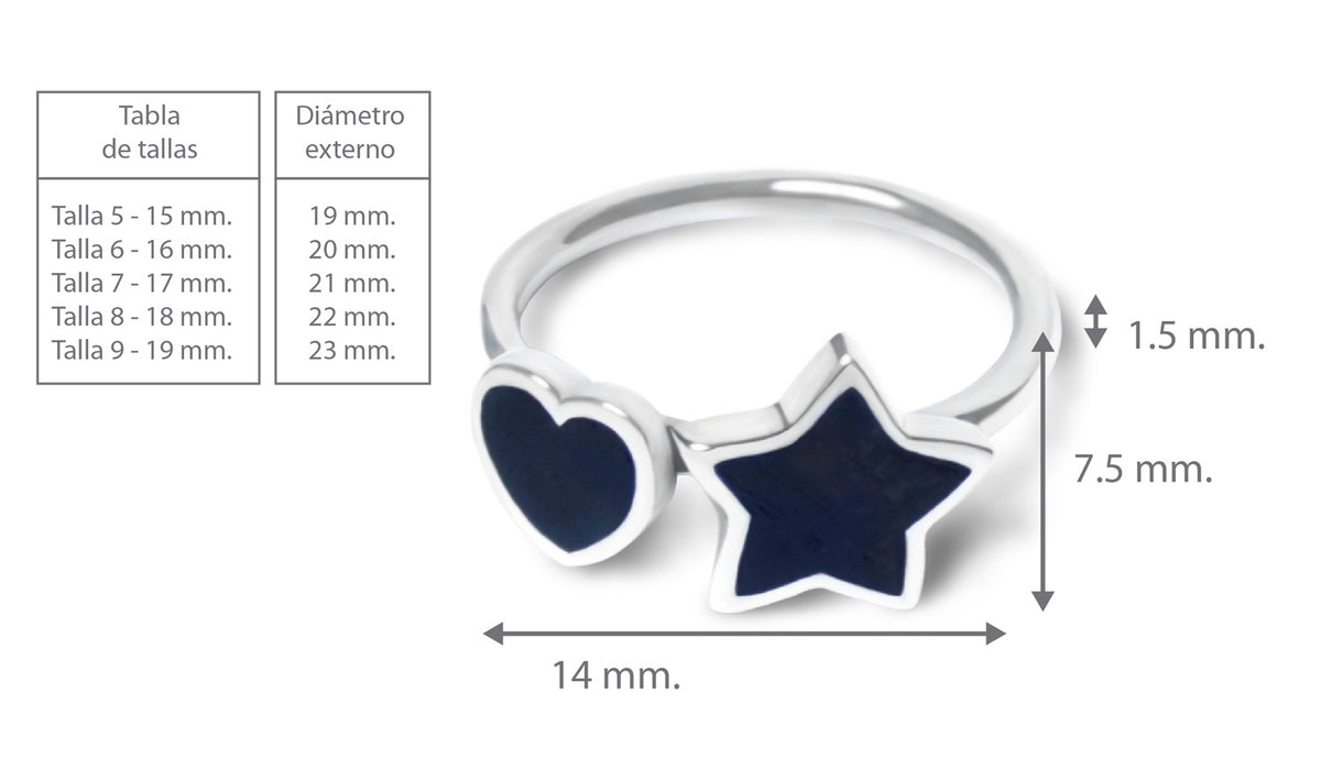 HEART AND STAR SILVER AND WOOD RING