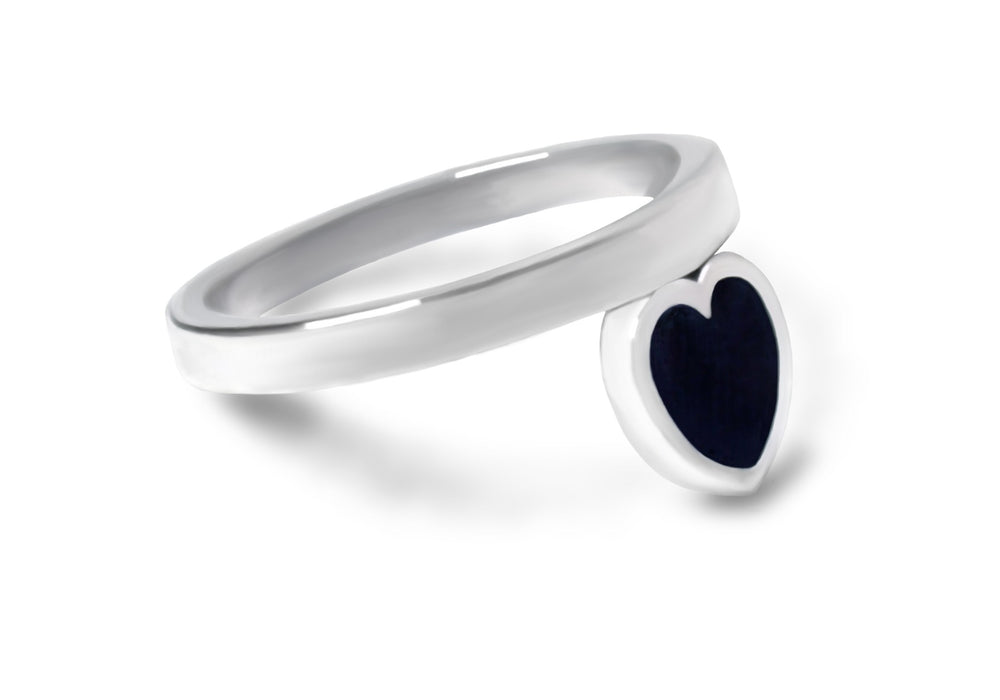 SILVER AND WOOD SIDE HEART RING