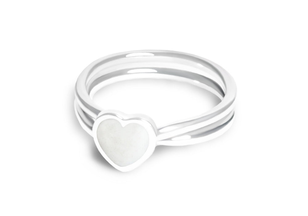DOUBLE HEART RING. SILVER AND BONE