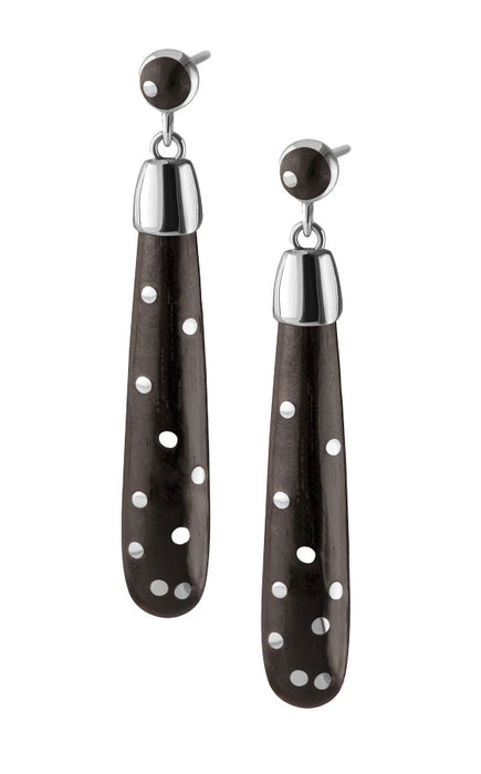Wooden drop earrings with 925 silver dots